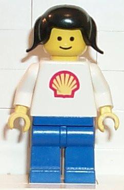 LEGO Minifigure-Shell - Classic - Blue Legs, Black Pigtails Hair-Town / Classic Town / Gas Station-SHELL004-Creative Brick Builders